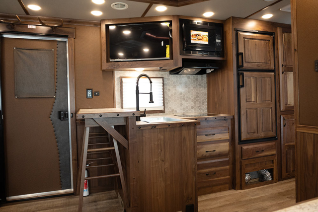 Kitchen Area in LL8X18BBSRB Laramie Edition Livestock Trailer | Lakota Trailers
