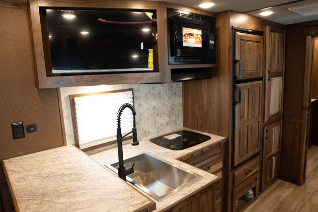 Kitchen Area in LL8X18BBSRB Laramie Edition Livestock Trailer | Lakota Trailers