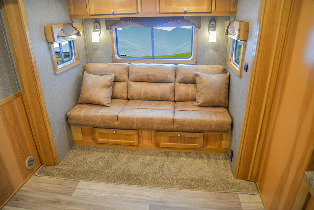 Sofa in Living Quarters in SL8X11SRK Laramie Edition Horse Trailer | SMC Trailers