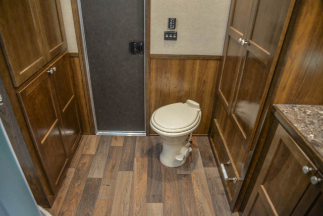 Bathroom Area in SLTH8X16SRB Laramie Edition Toy Hauler | SMC Trailers