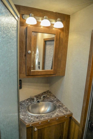 Sink in Bathroom in SLE8X9SR Laramie Edition Livestock Trailer | SMC Trailers